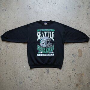 Seattle Seahawks NFL Football Helmet Vintage 90s Crewneck Sweatshirt Black